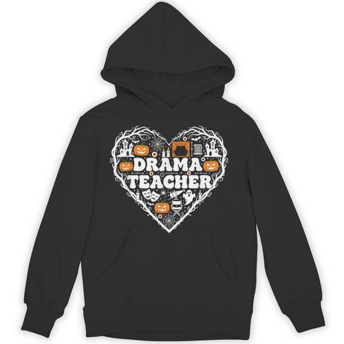 Drama Teacher Heart Pumpkin Ghost Halloween Kids Unisex Hoodie - teacherstshirts.com