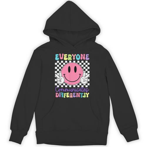 Everyone Communicates Differently Autism Awareness Teacher Unisex Hoodie - teacherstshirts.com CA