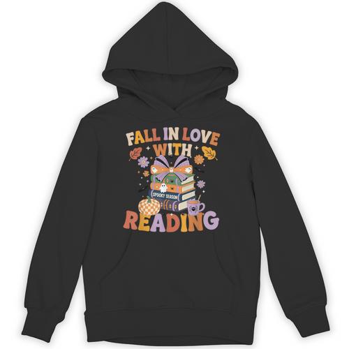 Fall In Love With Reading Halloween Stack Of Book Teacher Unisex Hoodie - teacherstshirts.com AU