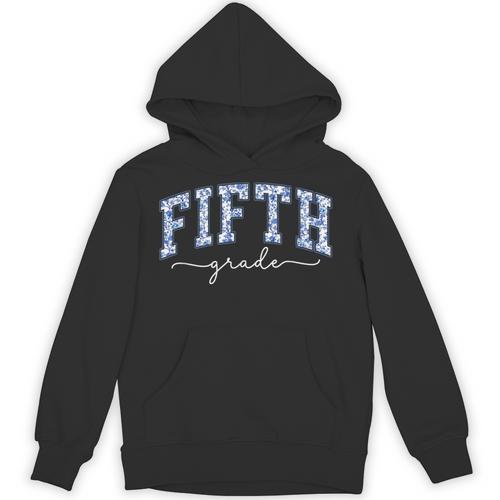 Fifth Grade Coquette Toile Blue Bow Floral Women Teacher Unisex Hoodie - teacherstshirts.com CA