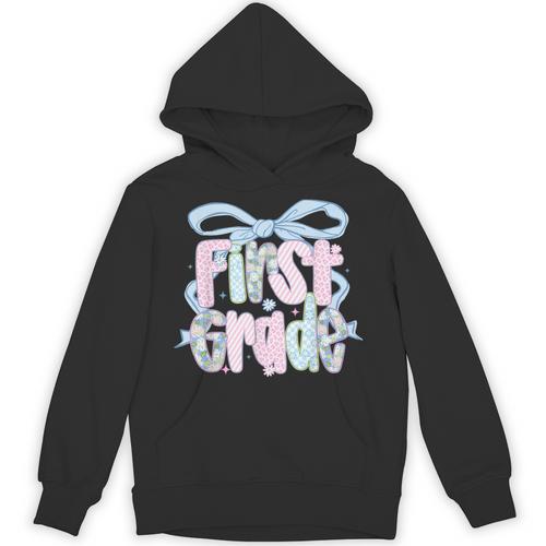 First Grade Coquette Bow Girls Teacher Team 1st Grade Squad Unisex Hoodie - teacherstshirts.com UK