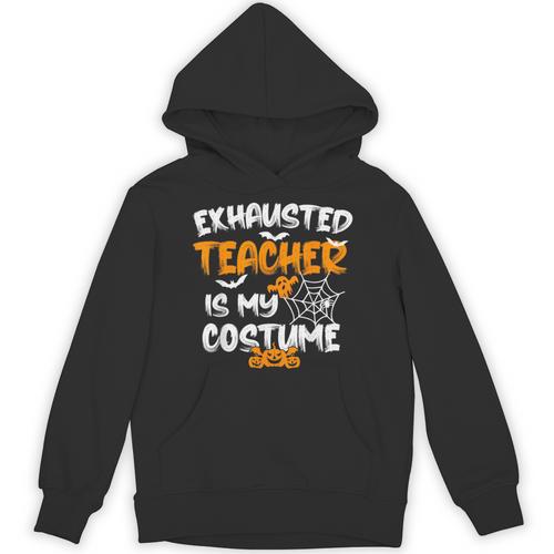Fun Halloween Sayings Quotes Exhausted Teacher Is My Costume -Adults Short Sleeve Halloween Teacher T-Shirt Small Unisex Hoodie - teacherstshirts.com UK