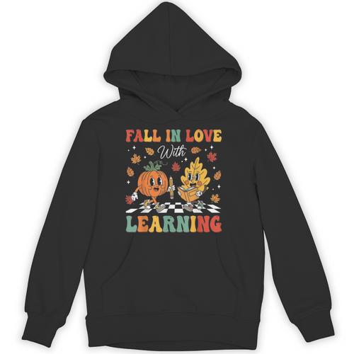 Groovy Fall In Love With Learning Autumn Pumpkin Teacher Unisex Hoodie - teacherstshirts.com UK