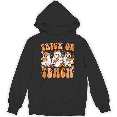 Groovy Teacher Halloween Trick Or Teach Ghost Men Women Kids Unisex Hoodie - teacherstshirts.com DE