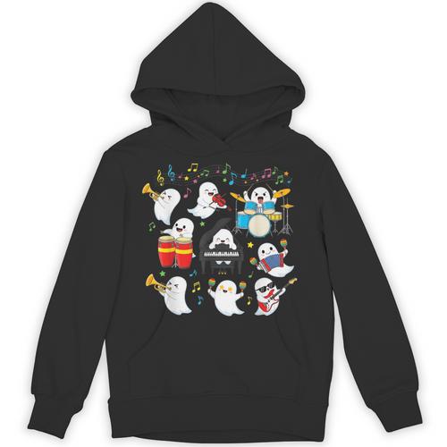 Halloween Music Teacher Ghost Playing Musical Instruments Unisex Hoodie - teacherstshirts.com AU