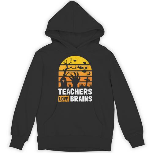Halloween Teachers Science Math Teachers Love Brains Unisex Hoodie - teacherstshirts.com CA