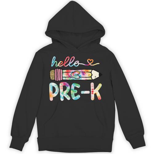 Hello Pre-K Pencil Teacher Student Tie Dye Unisex Hoodie - teacherstshirts.com