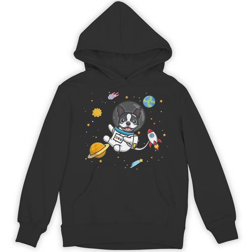 Kawaii Kids & Boys Astronaut Space Boston Terrier Dog Lover Unisex Hoodie - Bostonterriersmerch.com