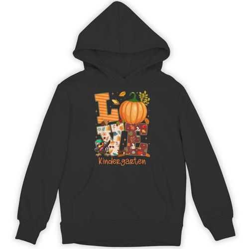 Love Kindergarten Teacher Turkey Thanksgiving Autumn Fall Unisex Hoodie - teacherstshirts.com CA