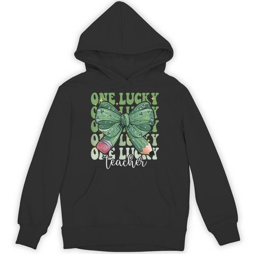 One Lucky Teacher Coquette Bow St Patricks Day Teacher Unisex Hoodie - teacherstshirts.com AU
