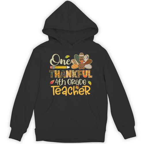 One Thankful 4th Grade Teacher Turkey Leopard Thanksgiving Unisex Hoodie - teacherstshirts.com