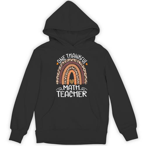 One Thankful Math Teacher Leopard Rainbow Thanksgiving Unisex Hoodie - teacherstshirts.com