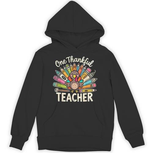 One Thankful Teacher Cute Thanksgiving Turkey School Unisex Hoodie - teacherstshirts.com
