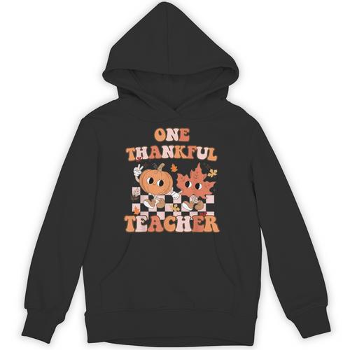One Thankful Teacher Fall Leaves Thanksgiving Retro Unisex Hoodie - teacherstshirts.com AU