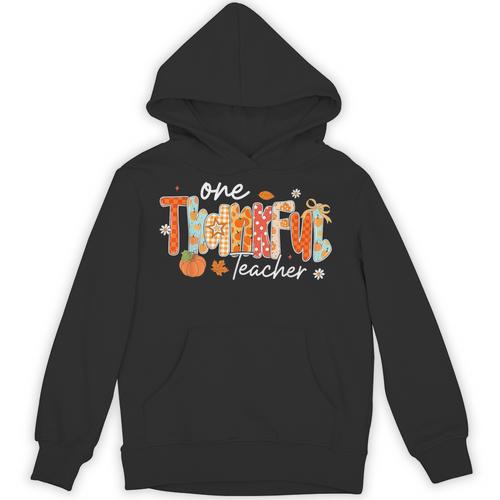 Preppy One Thankful Teacher Coquette Thanksgiving Teacher Unisex Hoodie - teacherstshirts.com CA