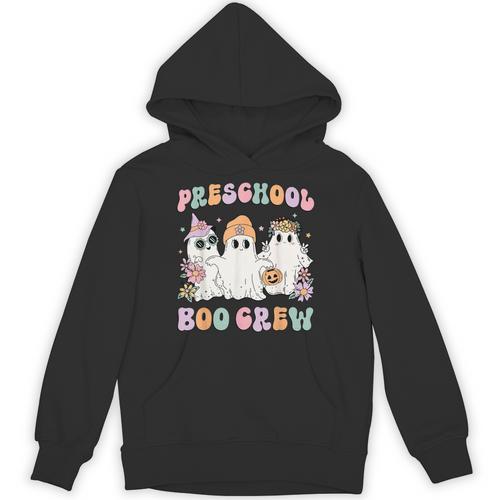 Preschool Boo Crew Groovy Halloween Floral Ghost Teacher Men Women Kids Unisex Hoodie - teacherstshirts.com CA