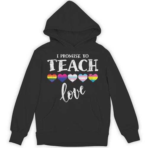 I Promise To Teach Love LGBT-Q Pride Proud Ally Teacher Unisex Hoodie - teacherstshirts.com DE