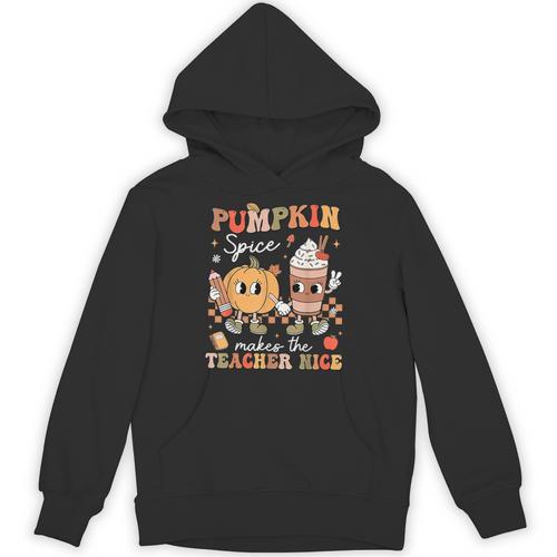 Pumpkin Spice Makes Teacher Nice Retro Fall Spooky Season Unisex Hoodie - teacherstshirts.com CA