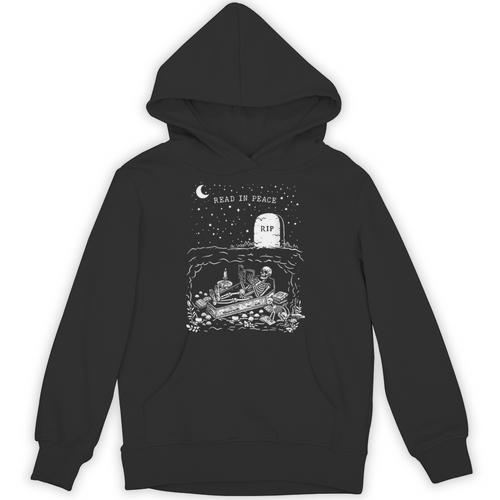 Read In Peace Skeleton Halloween Book Reading Spooky Teacher Unisex Hoodie - teacherstshirts.com UK