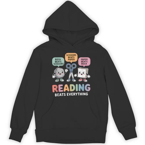 Reading Beats Everything Teacher Rock Paper Scissors Unisex Hoodie - teacherstshirts.com UK