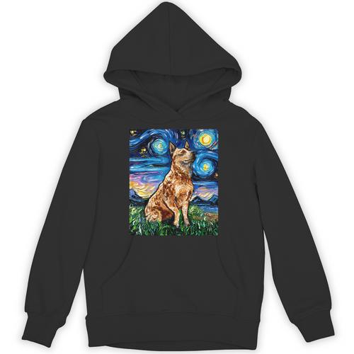 Red Heeler Starry Night Cattle Dog Colorful Art By Aja For Men Women Girls Kids Unisex Hoodie - Bostonterriersmerch.com