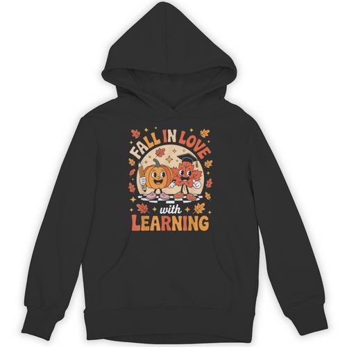 Retro Fall In Love With Learning Pumpkin Leaf Teacher Autumn Unisex Hoodie - teacherstshirts.com UK