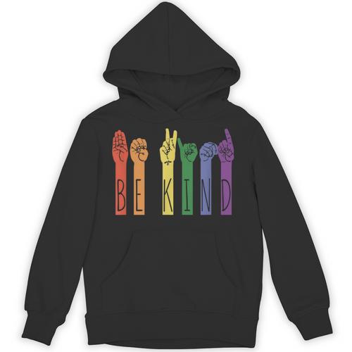 Retro Be Kind ASL Deaf Teacher Sign Language Gay Pride Unisex Hoodie - teacherstshirts.com UK