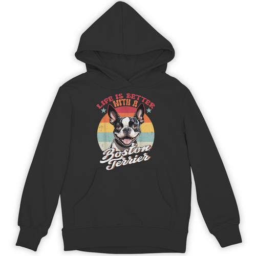 Retro Life Is Better With Boston Terrier Mom Dog Lover Unisex Hoodie - Bostonterriersmerch.com