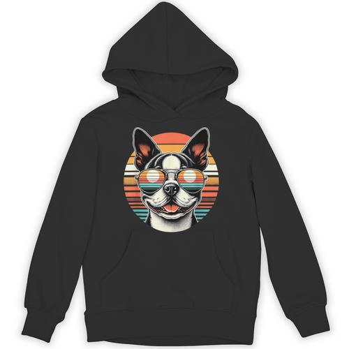 Retro Sunset Sunglasses Boston Terrier Boston Bull Bostie Unisex Hoodie - Bostonterriersmerch.com CA