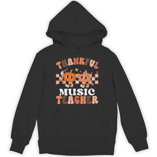 Retro Thankful Music Teacher Pumpkin Fall Thanksgiving Unisex Hoodie - teacherstshirts.com DE