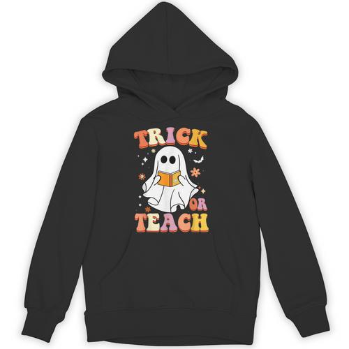 Retro Vintage Groovy Trick Or Teach Teacher Halloween For Men Women Kids Unisex Hoodie - teacherstshirts.com UK