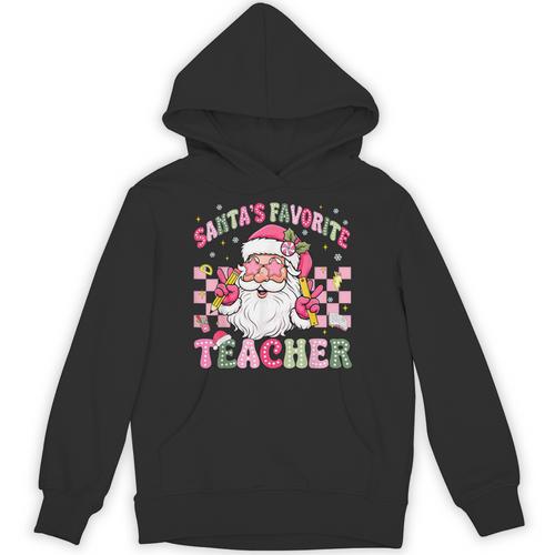 Santa's Favorite Teacher Groovy Christmas Teacher Boys Girls Unisex Hoodie - teacherstshirts.com AU