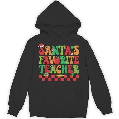 Santas Favorite Teacher Retro Groovy Christmas Xmas Women Unisex Hoodie - teacherstshirts.com AU