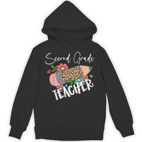 Second Grade Teacher Leopard Pencil 2nd Grade Women Teacher Unisex Hoodie - teacherstshirts.com AU