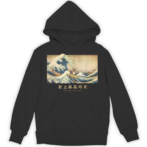 Surfing Boston Terrier Kanagawa Wave Japanese Dog For Men Women Kids Unisex Hoodie - Bostonterriersmerch.com