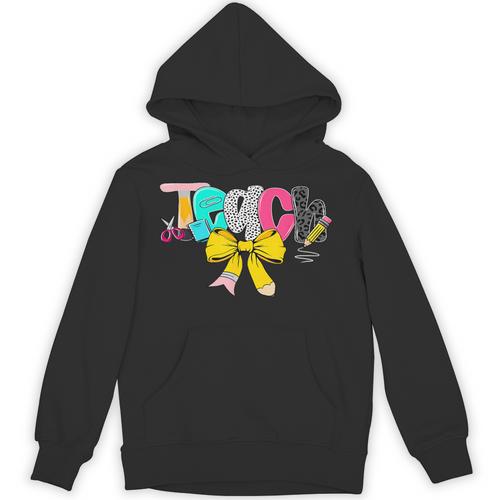 Teach Coquette Bow Teacher Back To School Happy First Day Unisex Hoodie - teacherstshirts.com DE