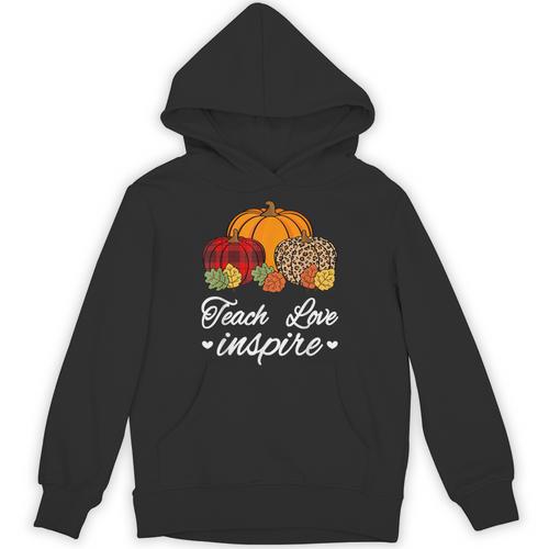 Teach Love Inspire Autumn Fall Plaid Leopard Pumpkin Teacher For Men Women Kids Unisex Hoodie - teacherstshirts.com DE