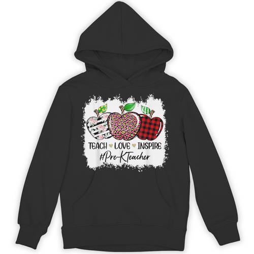 Teach Love Inspire Pre-k Teacher Apple Leopard Red Plain Unisex Hoodie - teacherstshirts.com