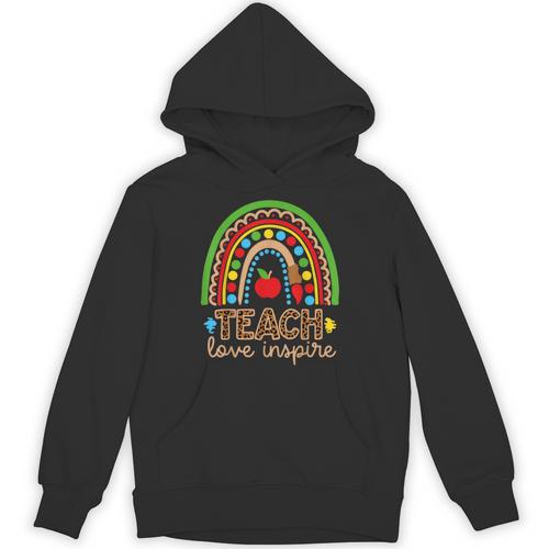 Teach Love Inspire Rainbow Leopard Cheetah Print Teacher Unisex Hoodie - teacherstshirts.com UK