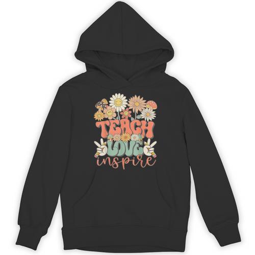 Teach Love Inspire Retro Groovy Daisy Back To School Teacher For Men Women Kids Unisex Hoodie - teacherstshirts.com DE