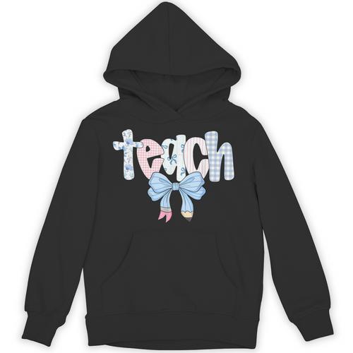 Teach Teacher Coquette Bow Pencil Back To School First Day Unisex Hoodie - teacherstshirts.com