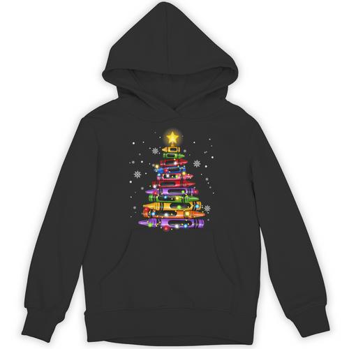 Teacher Crayon Christmas Tree Lights Student School Xmas Unisex Hoodie - teacherstshirts.com AU