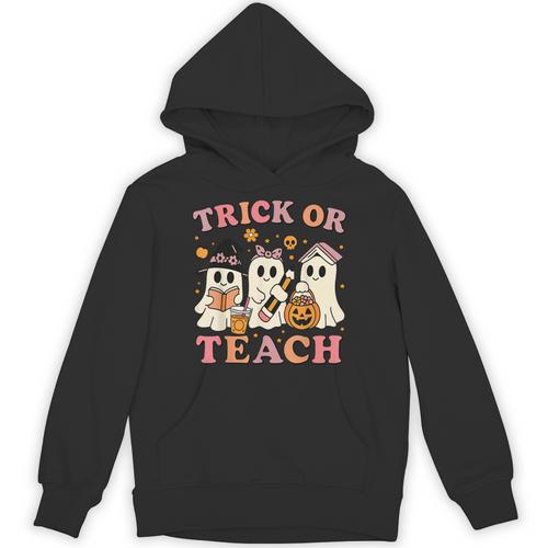 Teacher Halloween Trick Or Teach Cute Ghost Coffee Pumpkins Unisex Hoodie - teacherstshirts.com
