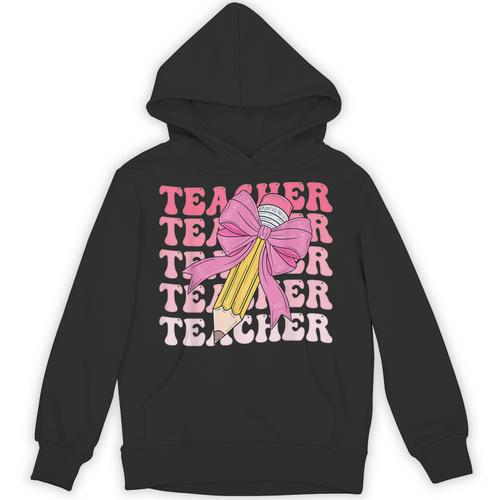 Teacher Pencil Back To School Groovy Pink Teacher First Day Unisex Hoodie - teacherstshirts.com AU