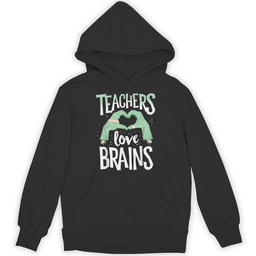 Teachers Love Brains Halloween Costume Trick Treat Zombie Unisex Hoodie - teacherstshirts.com CA