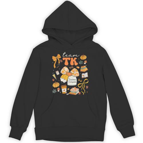 Team TK Crew Preppy Coquette Bow Pumpkin Fall TK Teacher Unisex Hoodie - teacherstshirts.com DE