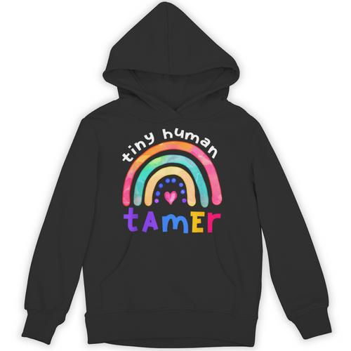 Tiny Human Tamer Watercolor Rainbow Daycare Teacher Unisex Hoodie - teacherstshirts.com