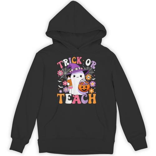 Trick Or Teach Groovy Teacher Ghost Halloween Teacher Unisex Hoodie - teacherstshirts.com AU