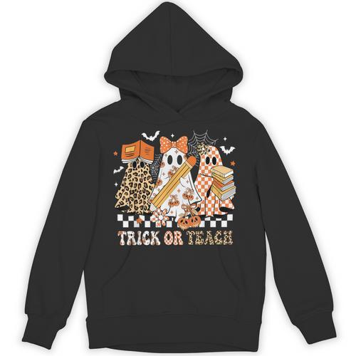 Trick Or Teach Groovy Teacher Halloween Floral Ghost Unisex Hoodie - teacherstshirts.com AU