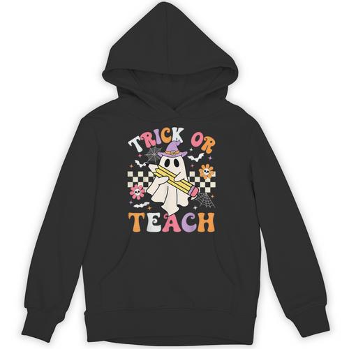 Trick Or Teach Groovy Teacher Halloween Retro Teacher Ghost Unisex Hoodie - teacherstshirts.com AU